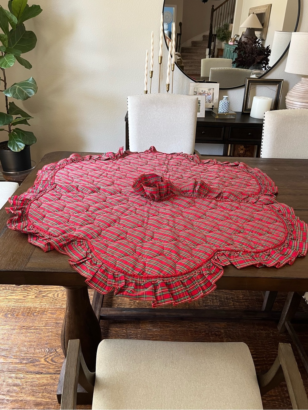 Vintage Red & Green Plaid Taffeta Christmas Tree with Ruffles